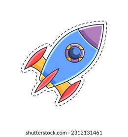 Cute sticker illustration of rocket and spaceship model 3