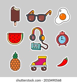 Cute sticker pack vector cartoon set isolated on background.