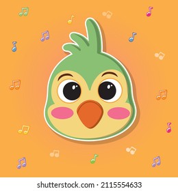 Cute sticker of a parrot. Flat colored funny icon. Vector illustration for postcard, banner, web, decor, design, arts, calendar, textile. Suitable for baby stuff