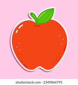 Cute sticker Red Apple character. Vector hand drawn cartoon kawaii character illustration icon. Isolated on pink background. Red Apple character concep