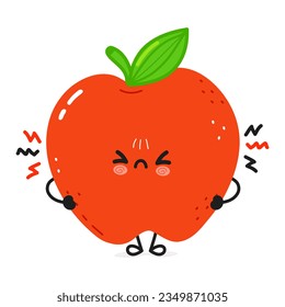 Cute sticker Red Apple character. Vector hand drawn cartoon kawaii character illustration icon. Isolated on pink background. Red Apple character concept