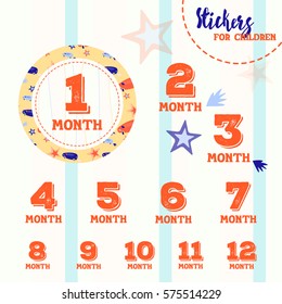 Cute sticker set for month baby boy