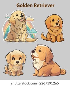 Cute sticker a sitting Golden Retriever  vector