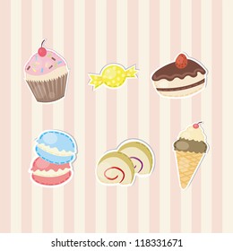 Cute sticker of sweets and candies collection, create by vector