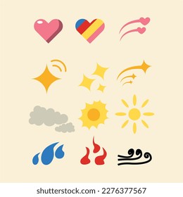 cute sticker vector design of heart, star and sun icon suitable for printable sticker