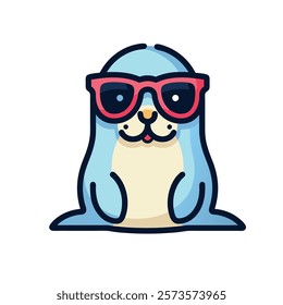 Cute sticker vector-style image of Sea Lion cool sunglasses with funny pose cartoon