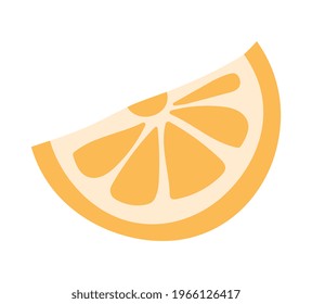 Cute sticker of yellow lemon slice on white background. Concept of cute minimalistic stickers for little children. Flat cartoon vector illustration