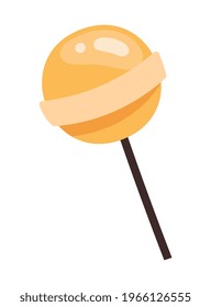 Cute sticker of yellow lollipop on white background. Concept of cute minimalistic stickers for little children. Flat cartoon vector illustration