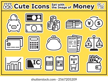 Cute sticker-like icons set with the image of Money, Finance and Economy.