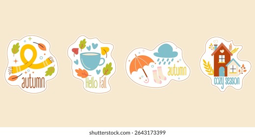 Cute stickers autumn lettering badges set 