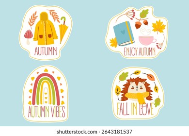 Cute stickers autumn lettering badges pack 