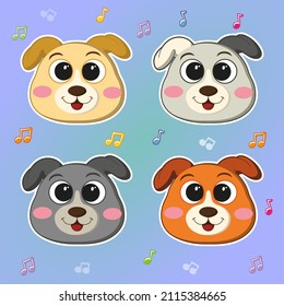 Cute stickers of a dog. Flat colored funny icon. Vector illustration for postcard, banner, web, decor, design, arts, calendar, textile. Suitable for baby stuff