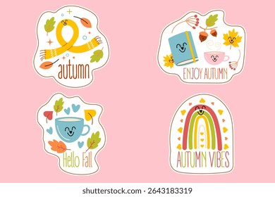 Cute stickers kawaii autumn lettering badges pack 