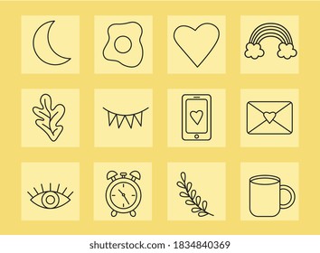 cute stickers line style icon set design, badges ornament and fashion theme Vector illustration