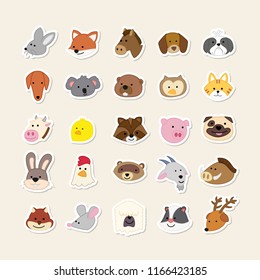 Cute stickers set of farm animals, for kids