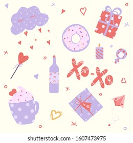 
Cute stickers for valentines day. Bright vector illustration.