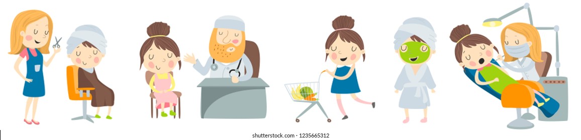 Cute stickers in vector set. Cartoon style