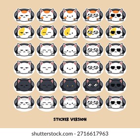 Lindo conjunto de ilustración estilo pegatina con adorables gatos de dibujos animados kawaii con expresiones juguetonas. Esta colección muestra a varios personajes de gatos asomándose desde marcos redondeados, cada uno mostrando diferentes emociones, como sonreír, guiñar un ojo, relajarse, dormir y posar con gafas de sol. Los gatos vienen en varios colores de piel, incluyendo blanco, gris, negro y naranja calico, creando una variedad divertida y visualmente atractiva.
Diseñado en un estilo de Vector plano limpio con contornos audaces y tonos pastel suaves, este conjunto de pegatinas es perfecto para App de mensajería, pegatinas de redes sociales, planificadores digitales y marca creativa. Los encantadores y amigables personajes de gatos transmiten humor, ternura y personalidad, lo que los hace ideales para la comunicación digital moderna y los diseños de los niños.
