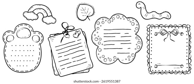 Cute Sticky Note Doodle, Stick Drawing, Note Drawing, Doodle Notes Sticker, Black, Hand Drawn Note Paper Doodle Set, Vector
