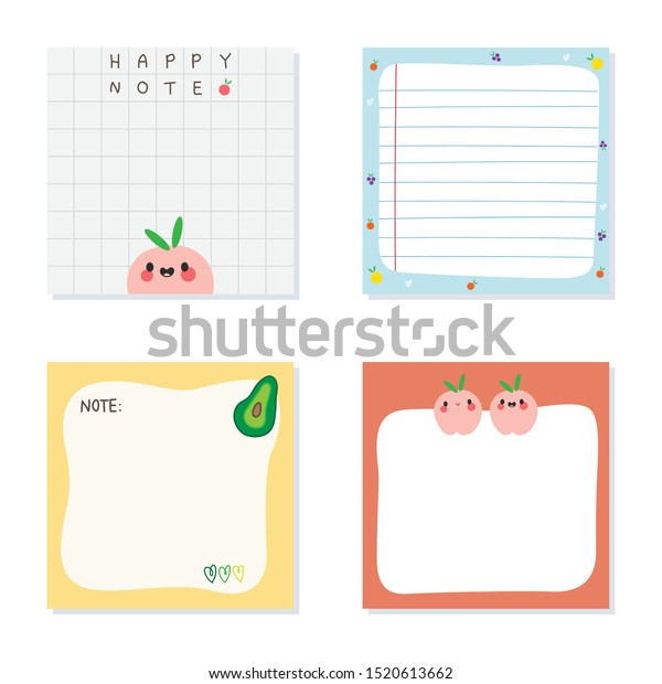 Cute Sticky Notes Kawaii Style Design Stock Vector (Royalty Free ...