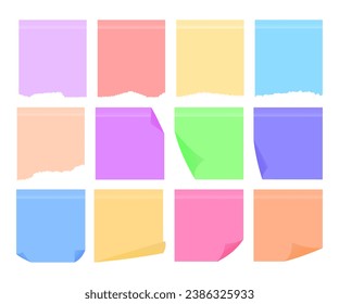 Plantilla de memo de notas pegajosas. Colección de papeles coloridos. Organización del proceso de trabajo y estudio, establecimiento de objetivos y concepto de gestión del tiempo.