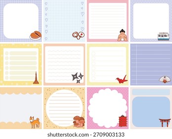 Planificadores pegajosos lindos con la variación del modelo y del color pastel. Imagen japonesa para notas adhesivas
