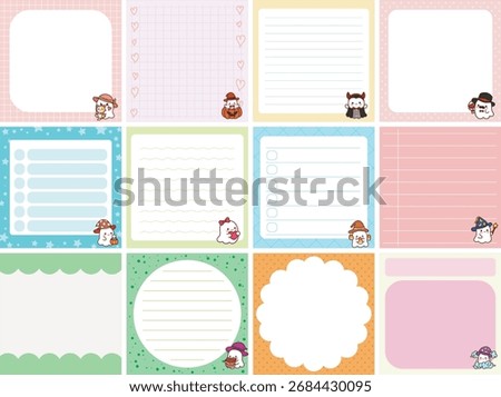 Cute sticky planners with variation of pattern and pastel color. sticky notes of white ghost