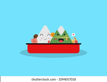 Cute sticky rice dumpling cartoon vector. Zongzi food. happy dragon boat festival.