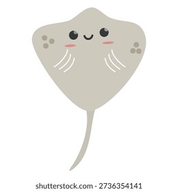 Cute stingray character illustration. Flat vector friendly manta ray icon isolated on white background