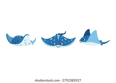 Симпатичный набор символов Stingray и набор векторов морских животных