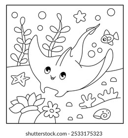 Cute stingray coloring page for kids