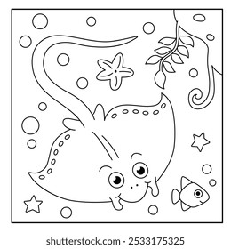 Cute stingray coloring page for kids