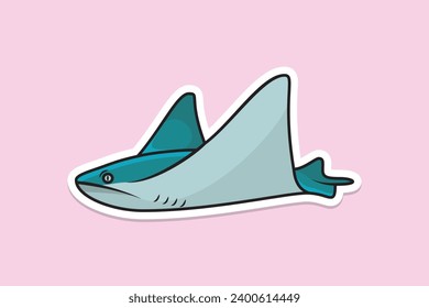 Dibujo vectorial del diseño del pegatina de pescado de Stingray. Concepto de icono de naturaleza animal. Logo de diseño de emoticones de comida marina con sombra.