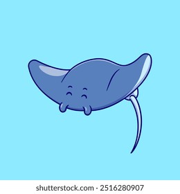 Cute Stingray Fish Cartoon Vector Icon Illustration. Sea Creatures Concept. Flat Cartoon Style.