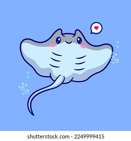 Cute Stingray Fish Swimming Cartoon Vector Icon Illustration. Animal Nature Icon Concept Isolated Premium Vector. Flat Cartoon Style