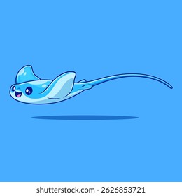 Cute Stingray Fish Swimming Cartoon Vector Icon Illustration. Animal Nature Icon Concept Isolated Premium Vector. Flat Cartoon Style