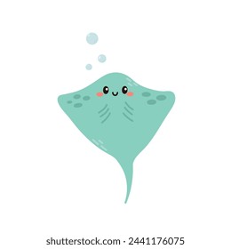 Cute stingray with hand drawn sea life elements. Sea animals. Vector doodle cartoon stingray of marine life objects for your design.
