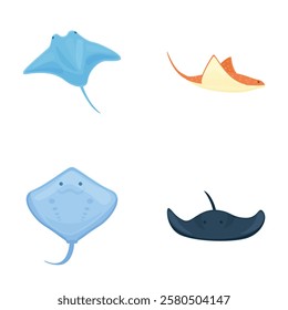 Cute stingray icons set cartoon vector. Cartoon tropical marine stingray fish. Nature, underwater animal