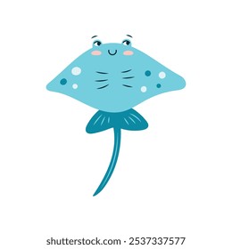 Cute stingray on a white background. Character in children's style. Isolated vector illustration.