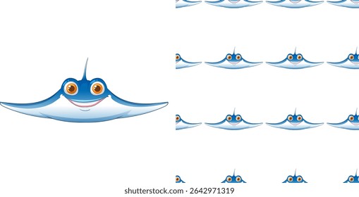 Cute stingray pattern with cheerful expressions