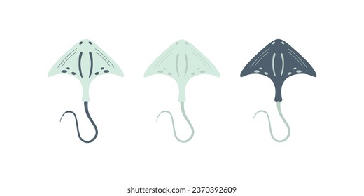 Cute stingray. Vector flat illustration. Cartoon sea animal.