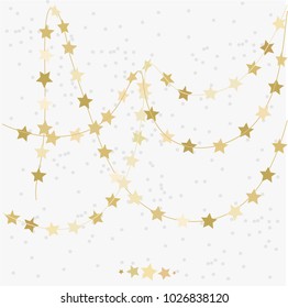 Cute stitching garland in the form of stars, yellow and gold, vector