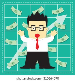 Cute Stock Market Investor Flat Cartoon Design