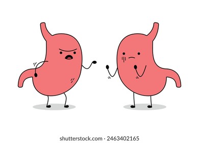 Cute stomach cartoon character arguing with one another doodle