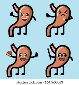 Cute Stomach Cartoon Character Vektorillustration Illustration. Die moderne und lustige Kunst, die für die Klinik, das Hopsital und andere interessant ist. Legen Sie 4 Design fest.