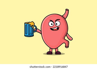 Cute Stomach cartoon mascot character with beer glass and cute stylish design flat illustration