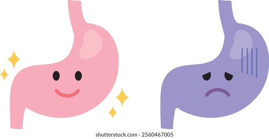 Cute stomach illustration set, stomach character