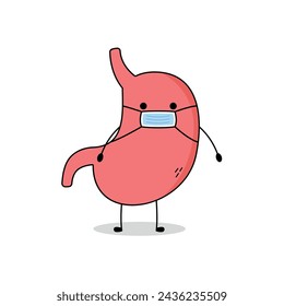 Cute stomach organ cartoon character wearing medical mask doodle
