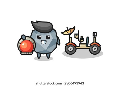 the cute stone as astronaut with a lunar rover , cute style design for t shirt, sticker, logo element