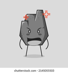 cute stone cartoon with angry expression and mouth open. grey. suitable for logos, icons, symbols or mascots